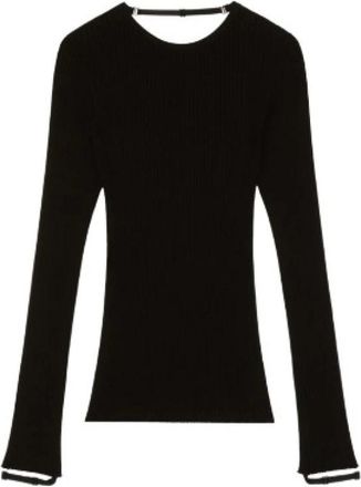 Courr&egrave;ges Geribbelde trui met ronde hals - Dames - Ronde hals truien - Zwart - L - Truien & Vesten