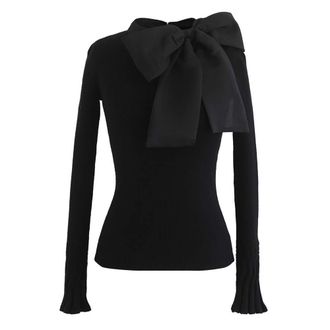 Chicwish Womens Fancy with Bowknot Knit Top in Black