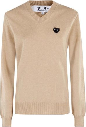 Comme Des Gar&ccedil;ons Gebreid Strass Embleem - Dames - V-hals truien - Bruin - M - Truien & Vesten