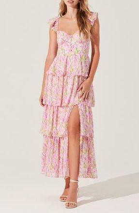 ASTR the Label Midsummer Floral Print Tiered Ruffle Dress in Pink Multi at Nordstrom Rack, Size X-Small