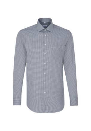 Seidensticker Businesshemd SEIDENSTICKER Schwarze Rose, Herren, Gr. L41, normale &Auml;rmell&auml;ngen, blau (dunkelblau), 100% Baumwolle, kariert, regular fit, 2-Knopf-Mansc