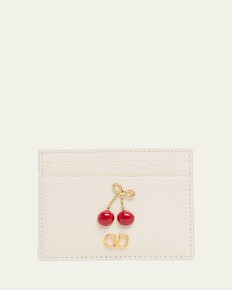 Valentino Garavani Cherry-Embellished Leather Card Case