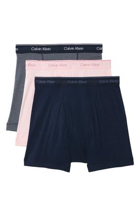 Calvin Klein Classics 3-Pack Cotton Boxer Briefs in Horizon Pink/Strp Shoreline at Nordstrom, Size X-Large