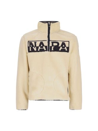 Napapijri Cream Archive Logo High-Collar Zip Fleece Sweatshirt