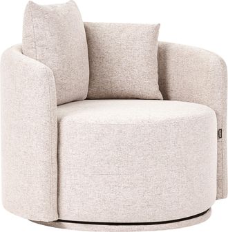 Beliani Sill&oacute;n De Tela Con Respaldo Curvo Base Giratoria De 360&deg; 2 Cojines Beige Ennora