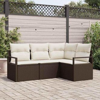 vidaXL Conjunto De Sof&aacute; De Jard&iacute;n 4 Pcs Marr&oacute;n Polirat&aacute;n Vidaxl