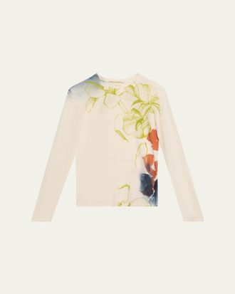 Jason Wu Shadow Floral Merino Wool Crewneck Sweater