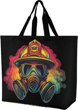 Generic Firemans Firefighter Tote Bag Reusable Grocery Shopping Bags Large Travel One Shoulder Handbag for Picnic Work