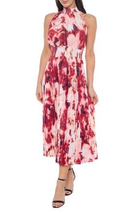 Marina Rossini Tie Dye Pleated Midi Dress in Wine /Ivy at Nordstrom Rack, Size X-Large