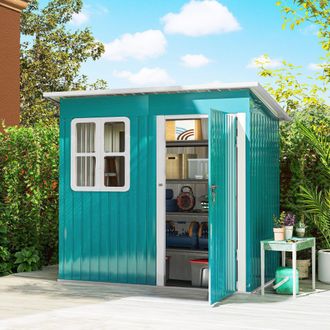 OUTSUNNY 7 x 4ft Galvanised Steel Garden Shed with Foundation Kit, Green
