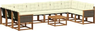 vidaXL Conjunto De Sof&aacute;s De Exterior 11 Uds. Natural Y Crema Vidaxl