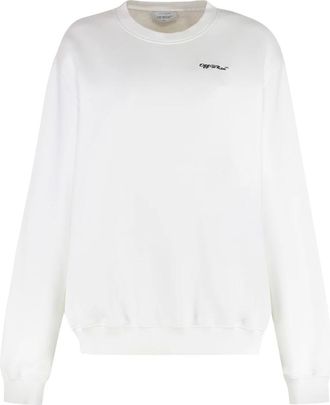 Off-white Hoodies & sweatvesten, Dames, Wit, L, Katoen, Geribbelde Katoenen Sweater met Ronde Hals