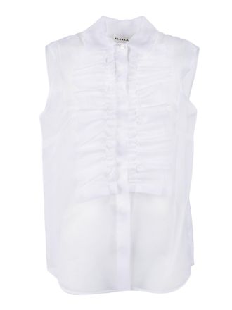 P.A.R.O.S.H. Sleeveless Silk Ruffle Blouse