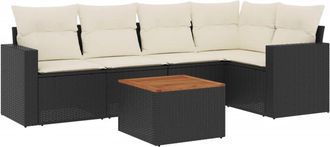 vidaXL Vidaxl - Set De Sof&aacute;s De Jard&iacute;n 6 Piezas Y Cojines Rat&aacute;n Sint&eacute;tico Negro