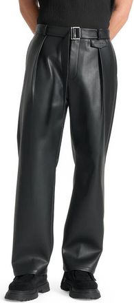 Mani&egrave;re De Voir Serge Relaxed Fit Leather Pleated Trousers in Black at Nordstrom, Size 38