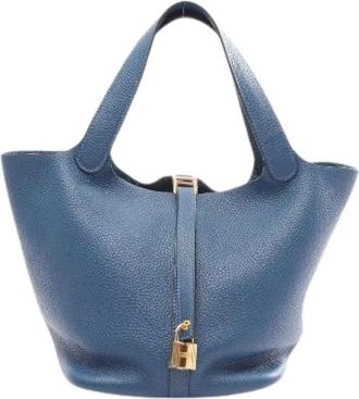 Herm&egrave;s Pre-owned Picotin Lock MM Taurillon Clemence Handtas - Dames - Pre-owned - Blauw - Maat: ONE Size Zijde