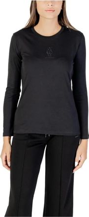 A|X Armani Exchange Rhinestone Longsleeve Katoenen T-Shirt - Dames - Longsleeves - Zwart - XS - Katoen - Tops