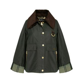 Barbour Giacca corta in cotone cerato con collo in velluto a coste - - Jackets - Donna - Verde - S