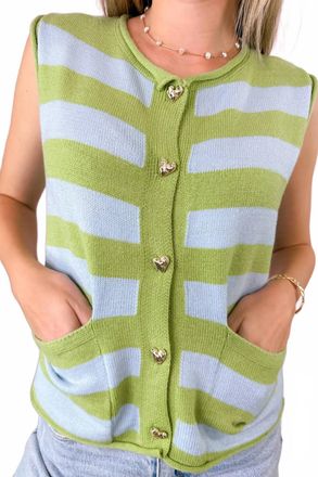 Merci Womens Heart Of Gold Button Vest In Avocado Blue