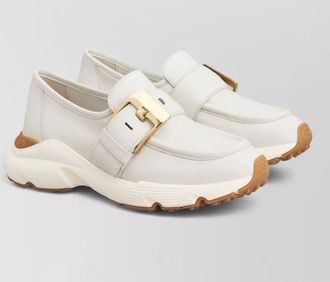 Tod's low top loafers gold buckle detail