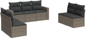 vidaXL Vidaxl - Set De Sof&aacute;s De Jard&iacute;n 7 Piezas Con Cojines Rat&aacute;n Pe Gris