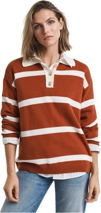 GANT Gestreept Knit Rugger - Dames - Polos - Bruin - S - Katoen - Tops