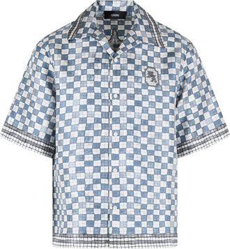 Amiri Camisa Amiri de Seda Azul Claro Cuadros