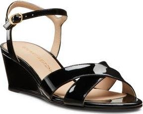 Stuart Weitzman Dayna Ankle Strap Wedge Sandal in Black Patent at Nordstrom Rack, Size 6.5
