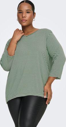 Only Carmakoma 3/4-Arm-Shirt ONLY CARMAKOMA CARLINA 3/4 SLEEVE V-NECK BLOUSE JRS, Damen, Gr. L, laurel wreath stripes:cloud dancer, Jersey, Obermaterial: 96% Viskose