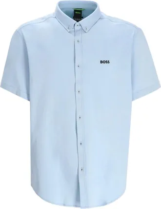 BOSS logo-detail short-sleeve shirt - men - pure cotton - L - Blue