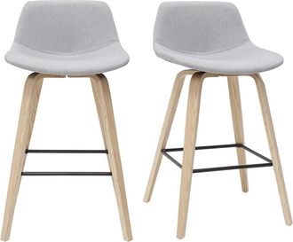 Miliboo Miliboo - Set De 2 Taburetes De Cocina N&oacute;rdicos Gris Claro Y Madera 65 Cm Nonie