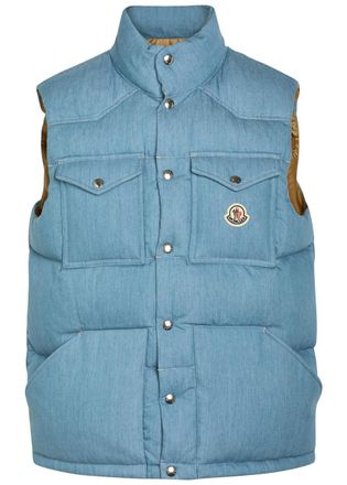 Moncler Logo-appliqu&eacute;d Padded Denim Gilet - Light Blue - 5 (UK44 / Xxl)