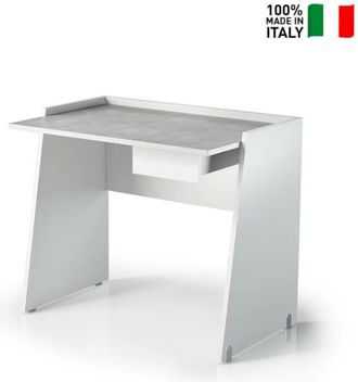 Terraneo Terraneo - Escritorio Con Caj&oacute;n (gu&iacute;a Met&aacute;lica) Y Tapa Efecto Cemento Blanco Tapa De Hormig&oacute;n