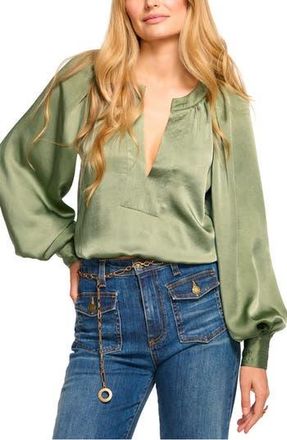 Ramy Brook Nevada Split Neck Satin Top in Dark Sage at Nordstrom Rack, Size X-Small