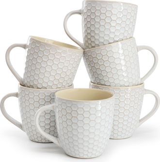 Elama Honeycomb 6 Piece 15 Ounce Mug Set in White at Nordstrom