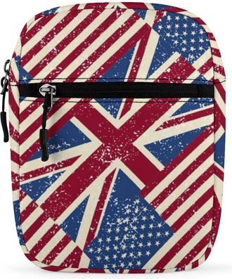 Generic Vintage U.S. And England Flags Trendy Crossbody Bag for Men Women Small Satchel Men Sling Adjustable Shoulder Strap Messenger