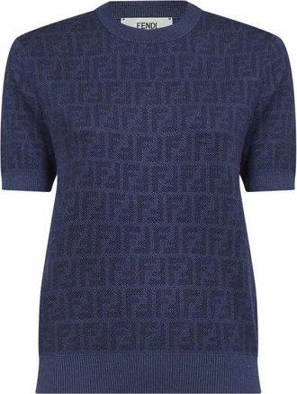 Fendi Round-neck Knitwear, female, Blue, 2XS, Fendi Jumpers