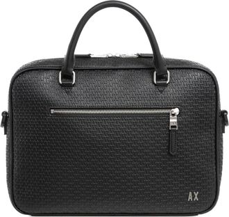 A|X Armani Exchange Aktetas met Logo Patroon en Verstelbare Band - Heren - Laptoptassen - Zwart - ONE Size - Polyester - Tassen