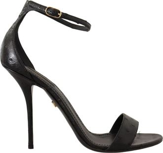 Dolce & Gabbana Exquise Strappy Struisvogelleer Hakken - Dames - Sandalen met hakken - Zwart - 41 EU - Leer - Schoenen