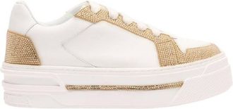 Rene Caovilla Xtra White-Gold Leather Sneaker, Brand Size 39 (US Size 9)