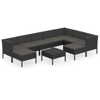 vidaXL 10 Pcs Garden Lounge Set Con Vime Pe Negro