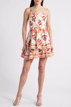 Adelyn Rae Isla Ikat Print Tiered Cotton Minidress in Coral at Nordstrom Rack, Size X-Small