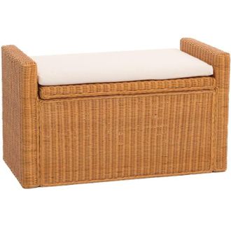 Hhg [nunca Usado] Ba&uacute;l M92, Banco Armario, Coj&iacute;n Kubu Rat&aacute;n 88cm, Color Miel