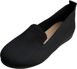 Generic Women Colour Block Round Toe Printed Slip On Flat Sole Comfortable Big Size Casual Footwear for Everyday Wear (Black, 4.5)