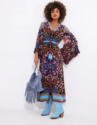Joe Browns Groovy Tassel Midi Dress in Kaleidoscope Floral at Nordstrom, Size 16