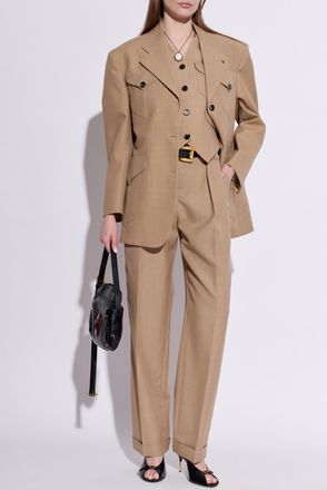 Versace Wool Blazer With Single Vent, Womens, Beige