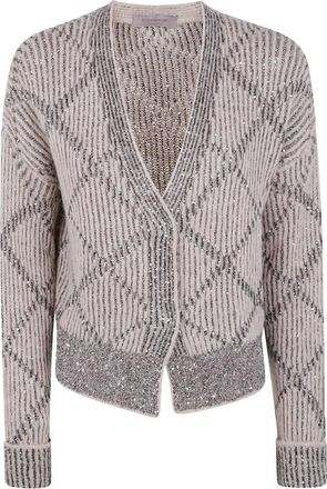 D.exterior Gestreept vest met pailletten - Beige