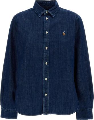 Polo Ralph Lauren Woven-Sport Shirt - Dames - Spijkeroverhemden - Blauw - 3XS - Katoen - Overhemden