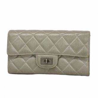 Chanel Gray Leather Long Wallet (Bi-Fold) (Pre-Owned)
