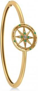 Allurez Emerald & Diamond Compass Bangle Bracelet 14k Yellow Gold (0.19ct)